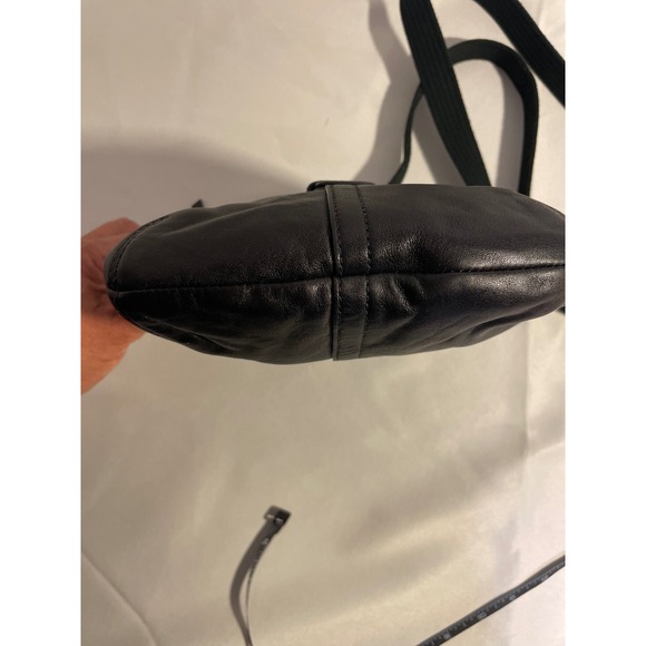 Coach Black Leather Flap Crossbody Bag Silver Buckle Adjustable Web Strap Small - Picture 7 of 13